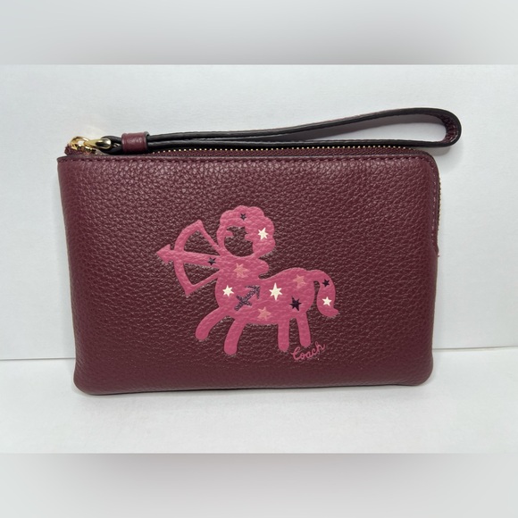 Coach Corner Zip Wristlet With Sagittarius IM/Wine Multi - Picture 3 of 10